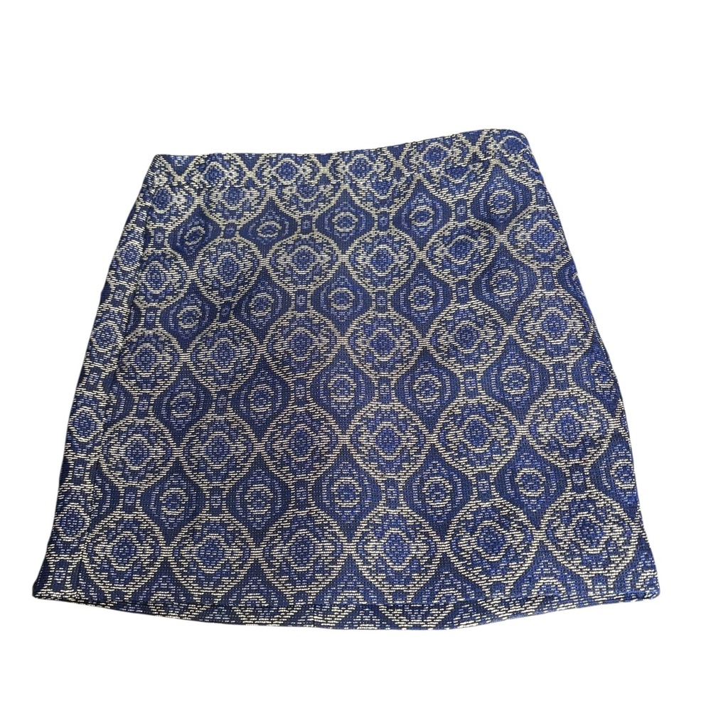 J.Crew Women's Metallic Brocade Skirt Blue Gold Size 2 Lined Holiday Party F3947